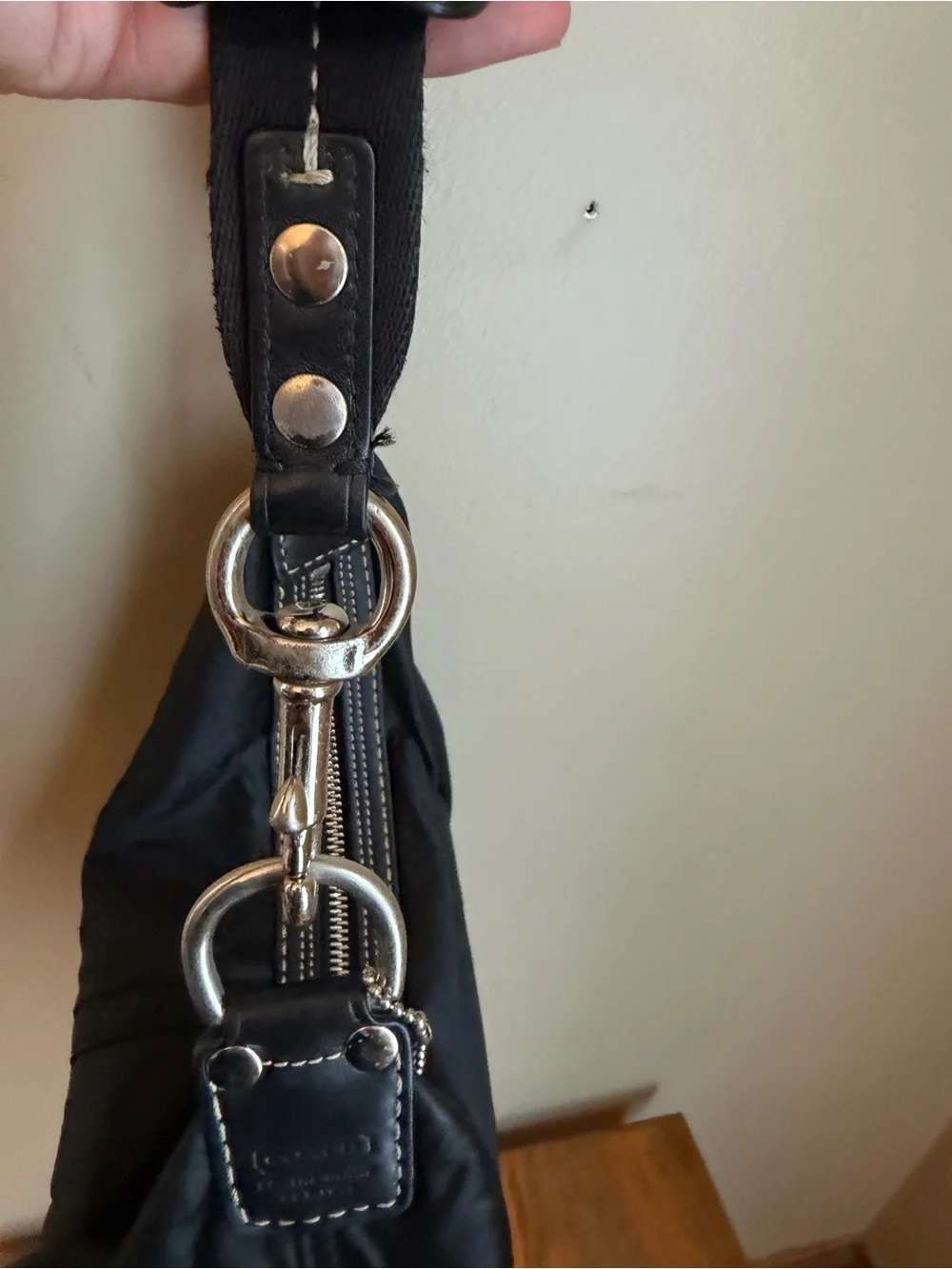 Coach 1891 Purse Nylon Hobo Bag Blue Liner Vintage Y2k Black Leather Trims